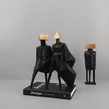 Load image into Gallery viewer, Luxury Black & Gold Geometric Couple Sculpture – Modern Abstract Figurine Set