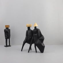 Load image into Gallery viewer, Luxury Black & Gold Geometric Couple Sculpture – Modern Abstract Figurine Set