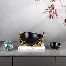 Load image into Gallery viewer, Luxury Black & Gold Ceramic Figurine Bowl – Modern Decorative Storage Tray