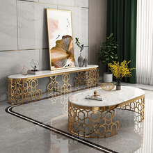Load image into Gallery viewer, Steel framed oval marble top coffee table