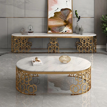 Load image into Gallery viewer, Steel framed oval marble top coffee table