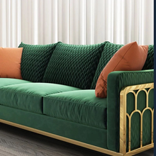 Load image into Gallery viewer, Exclusive modern Green color golden steel couch velvet