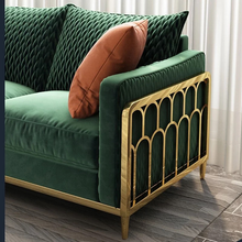 Load image into Gallery viewer, Exclusive modern Green color golden steel couch velvet