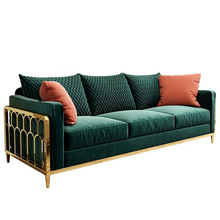 Load image into Gallery viewer, Exclusive modern Green color golden steel couch velvet