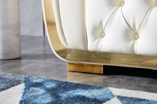 Load image into Gallery viewer, Modern Cream Faux Leather Sofa