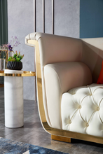 Load image into Gallery viewer, Modern Cream Faux Leather Sofa
