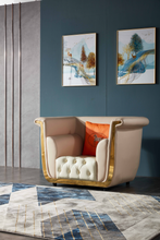 Load image into Gallery viewer, Modern Cream Faux Leather Sofa