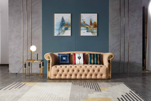 Load image into Gallery viewer, Designer peach 3 sofa set button tufted sofa