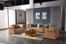 Load image into Gallery viewer, Designer peach 3 sofa set button tufted sofa