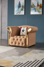 Load image into Gallery viewer, Designer peach 3 sofa set button tufted sofa
