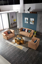 Load image into Gallery viewer, Designer peach 3 sofa set button tufted sofa
