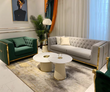 Load image into Gallery viewer, 3-Seater Luxury Faux Leather Sofa With Stainless Steel Frame