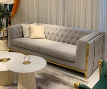 Load image into Gallery viewer, 3-Seater Luxury Faux Leather Sofa With Stainless Steel Frame