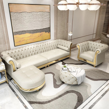 Load image into Gallery viewer, Modern L-Shape White Sectional Sofa Loveseat With Chaise