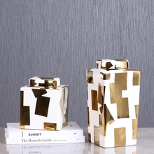 Load image into Gallery viewer, Accent gold print set of two ceramic vase