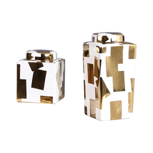Load image into Gallery viewer, Accent gold print set of two ceramic vase
