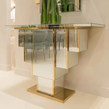 Load image into Gallery viewer, Modern Designer Gold Mirrored Console Table