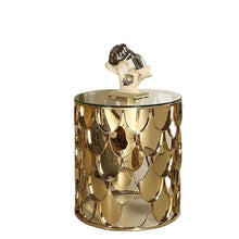 Load image into Gallery viewer, Round Hollowed stainless Glasstop end table