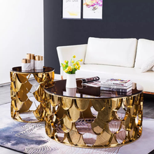 Load image into Gallery viewer, Round Hollowed stainless Glasstop end table