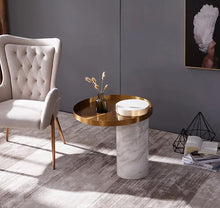 Load image into Gallery viewer, Stainless Steel Glass Marble Base End Table