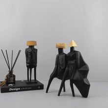Load image into Gallery viewer, Luxury Black &amp; Gold Geometric Couple Sculpture – Modern Abstract Figurine Set
