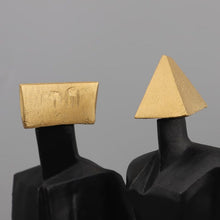 Load image into Gallery viewer, Luxury Black &amp; Gold Geometric Couple Sculpture – Modern Abstract Figurine Set
