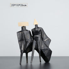 Load image into Gallery viewer, Luxury Black &amp; Gold Geometric Couple Sculpture – Modern Abstract Figurine Set
