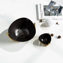 Load image into Gallery viewer, Luxury Black &amp; Gold Ceramic Figurine Bowl – Modern Decorative Storage Tray
