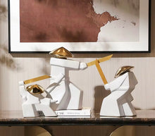 Load image into Gallery viewer, Luxury White &amp; Gold Swordsman Ceramic Sculpture – Modern Tabletop Decor Accent
