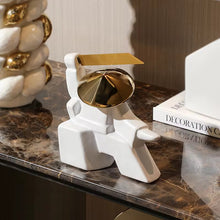 Load image into Gallery viewer, Luxury White &amp; Gold Swordsman Ceramic Sculpture – Modern Tabletop Decor Accent
