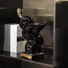 Load image into Gallery viewer, Luxury Black &amp; Gold Adventure Boy Ceramic Sculpture – Modern Tabletop Décor Accent
