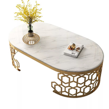 Load image into Gallery viewer, Steel framed oval marble top coffee table

