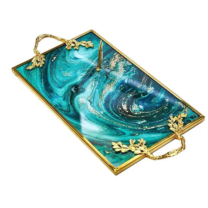 Luxury Agate Green Gold leaf tray