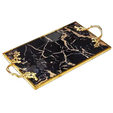 Load image into Gallery viewer, Luxury Agate black Gold leaf tray
