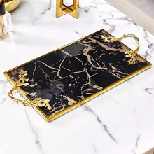 Load image into Gallery viewer, Luxury Agate black Gold leaf tray
