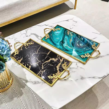 Load image into Gallery viewer, Luxury Agate black Gold leaf tray
