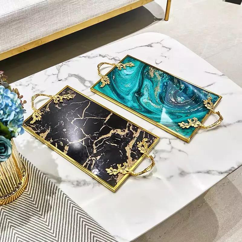 Luxury Agate black Gold leaf tray