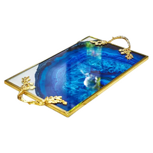 Load image into Gallery viewer, Luxury Agate Blue Gold leaf tray
