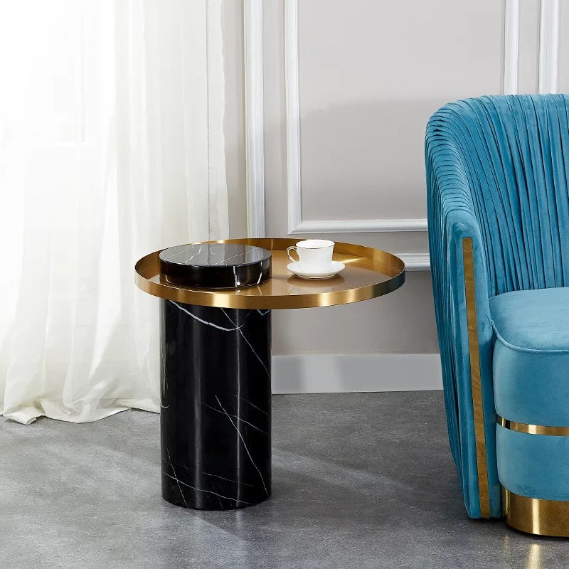 Stainless Steel Glass Marble Base end Table