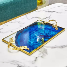 Load image into Gallery viewer, Luxury Agate Blue Gold leaf tray
