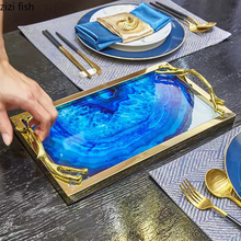 Load image into Gallery viewer, Luxury Agate Blue Gold leaf tray
