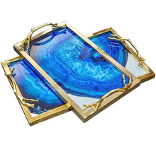 Load image into Gallery viewer, Luxury Agate Blue Gold leaf tray
