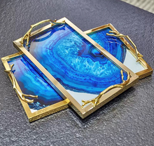 Load image into Gallery viewer, Luxury Agate Blue Gold leaf tray
