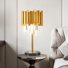 Load image into Gallery viewer, Designer gold plated spiral crystal table lamp
