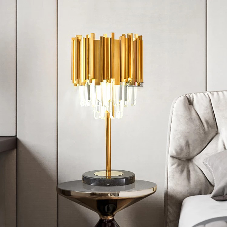 Designer gold plated spiral crystal table lamp