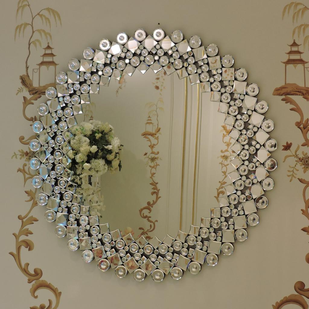 Crystal bordering shaped designer mirror