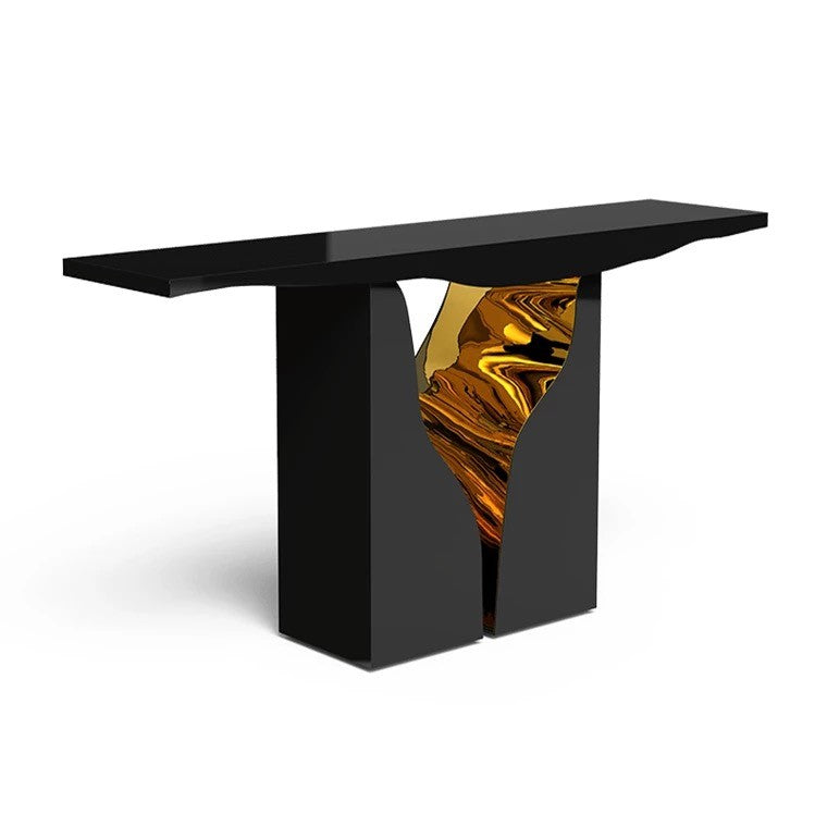 Modern crack effect designer stainless black wooden console table