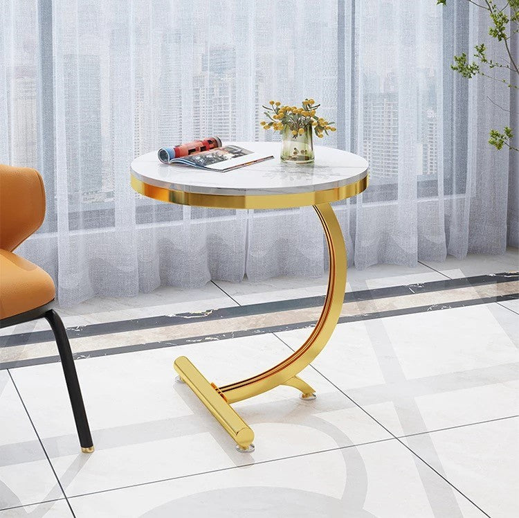 Gold C Shaped High end Marble Top end Table