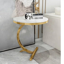 Load image into Gallery viewer, Gold C Shaped High end Marble Top end Table
