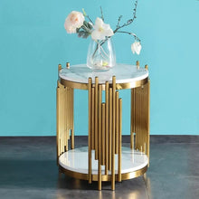 Load image into Gallery viewer, Designer Gold Plated Marble Contemporary End Table
